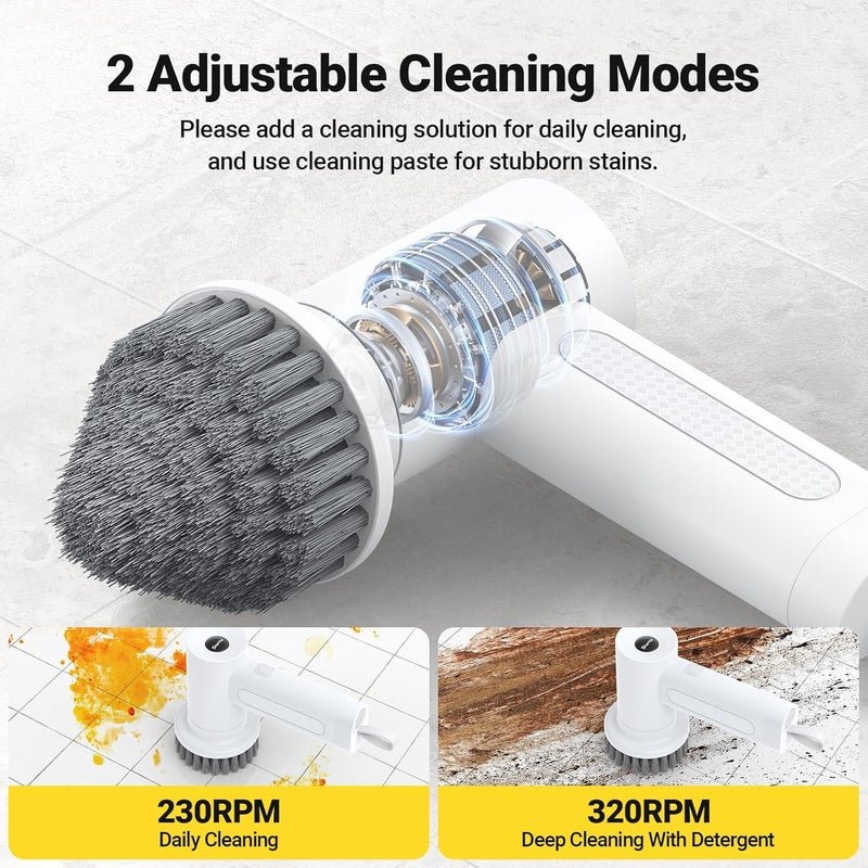 StarVal Electric Spin Scrubber, 3000 mAh Cordless Power With 8 Replaceable Heads, Dual Speed Lightweight Handheld for Cleaning Stove/Bowl/Sink/Corner/Tile/Grout (White) - Image 5